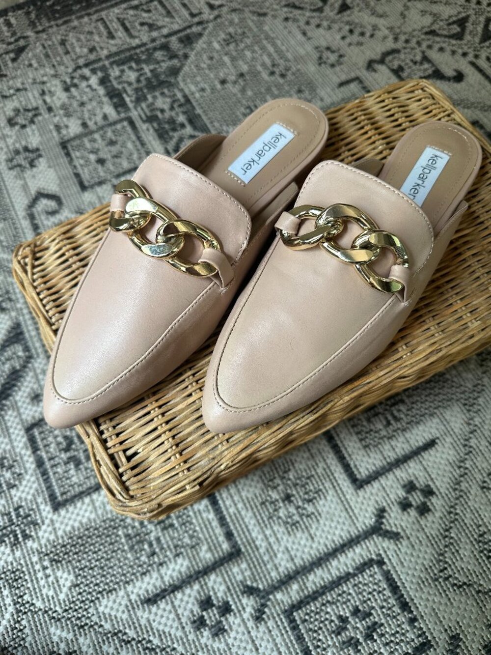 Kell Parker Jaxon Nude Pointed Toe Chain Mule Loafers - Size 7.5M